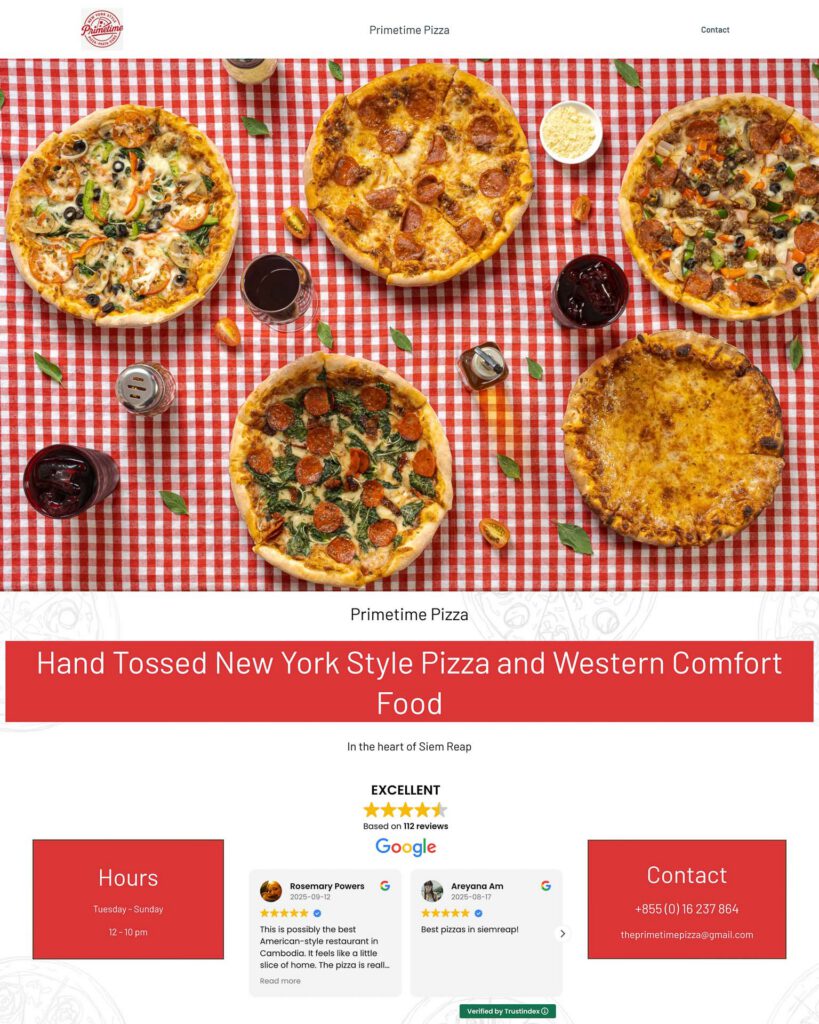 Primetime Pizza website by Exposure Creative Web Design Siem Reap