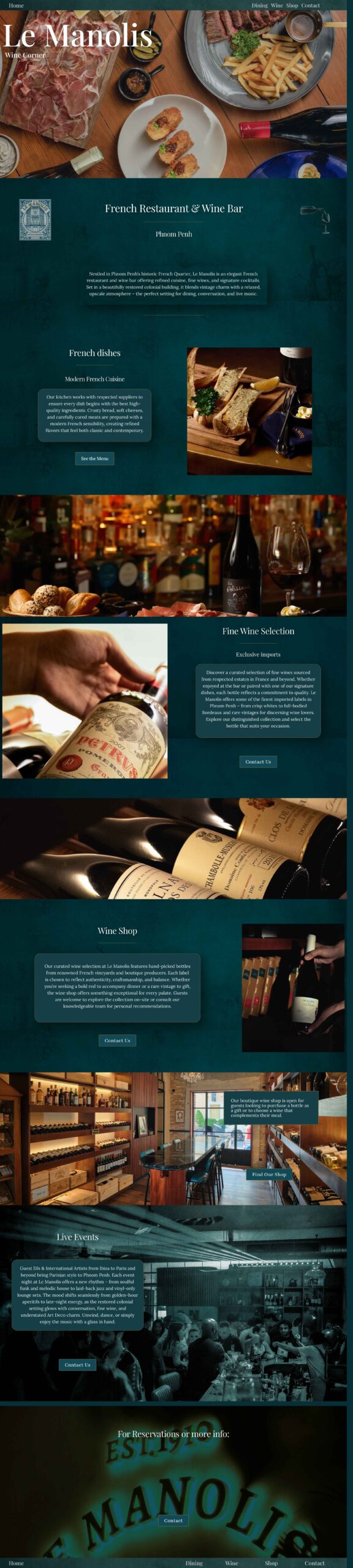 Website Design Portfolio work of le manolis restaurant, Phnom Penh