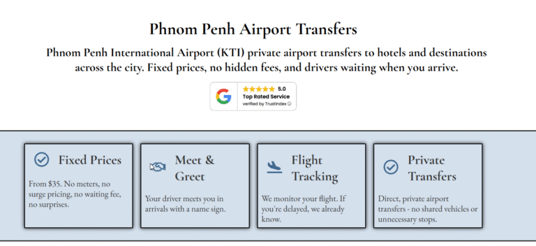 Phnom Penh Web Design Work - Phnom Penh Airport Transfers Case Study - reviews and trust
