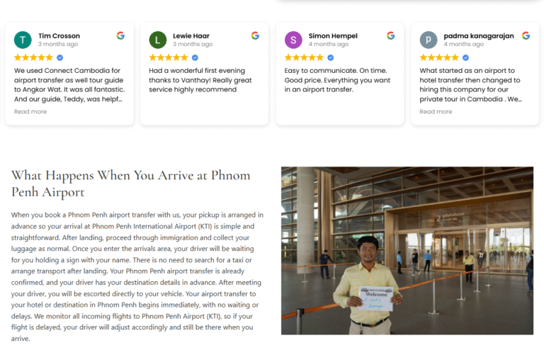 reviews and trust section of phnom penh airport transfers, a case study of exposure creatives website work